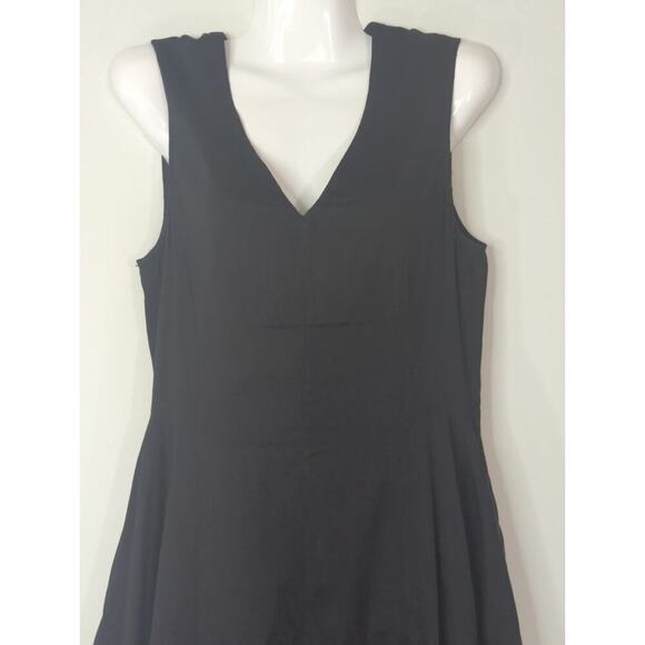 Theory Black V-Neck Sleeveless Linen Blend Narida Crunch Mini Flare Dress Size 6 - Picture 4 of 11